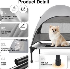 Cuccia rialzata per cani da esterno con tenda parasole rinfrescante, tenda da campeggio, tettuccio rimovibile, <span class=keywords><strong>lettino</strong></span> fuori terra, piccola - Product Image 6