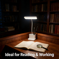 Lampe de bureau LED avec porte-stylo, lampe de lecture tactile rechargeable pour bureau d'étude, lampe de table, lampe LED rechargeable
