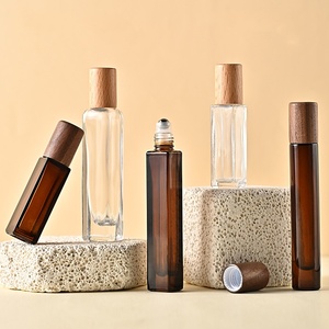 Luxury <strong>Walnut</strong> Cover Amber square Glass Roll on Bottle clear Round 5ml 10ml 15ml Empty <strong>Essential</strong> <strong>Oil</strong> Glass Roll on Bottle - Product Image 1