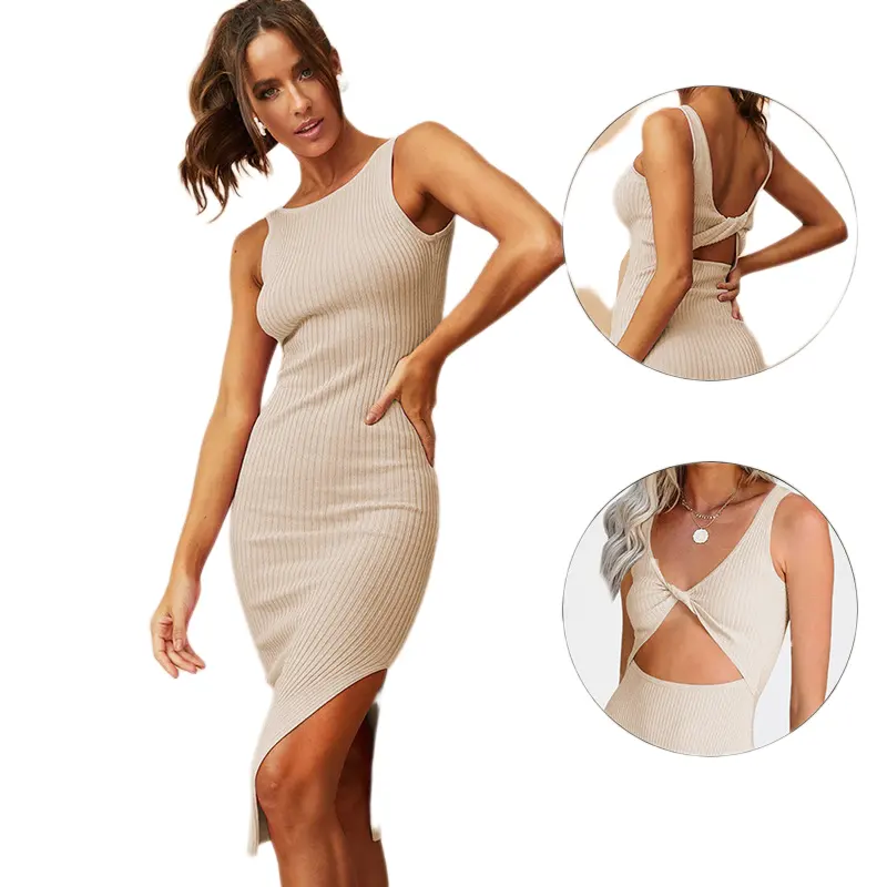 Women's Dress exclusive Knitwear sleeveless sexy hot Elegant Mid Split Slim Casual Dresses for women