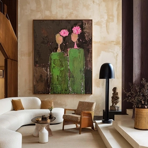 Arte Mural Floral Enmarcado, Abstracto, Texturizado en 3D, Hecho a Mano, Decoración para Sala de Estar, Cuadros Decorativos en Lienzo Marrón y Verde - Product Image 2