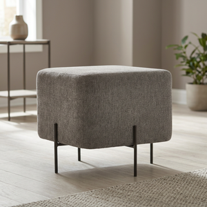 Grey Fabric Ottoman Cube Footstool with Black <b>Metal</b> <b>Legs</b> Modern Soft Living Room <b>Bench</b> Seat - Product Image 3