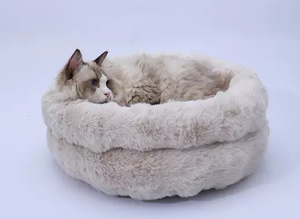 2025 Neue umwelt freundliche Hundehütte Festes Muster Katzen haus Rundes Winter Warmes Haustier bett Langes Plüsch-Hunde bett mit Karton verpackung - Product Image 3