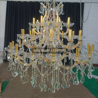 Grand lustre en cristal Led Vintage doré décoratif de luxe européen pour hall d'hôtel