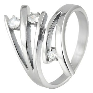 yunnique Geometric <b>Titanium</b> Steel <b>Ring</b> Silver White Stone Prong Setting Unisex Birthday Gift - Product Image 5