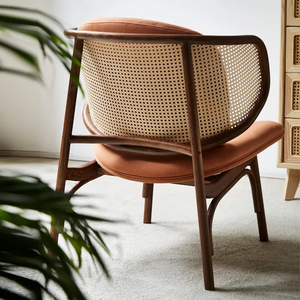 Tunus-Silla de ocio con cojín, mueble de salón de madera maciza y Ratán, color nogal - Product Image 3