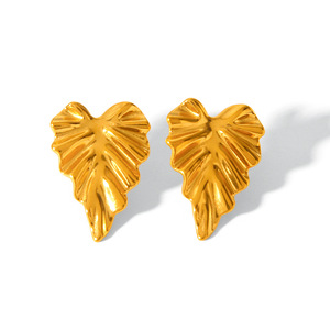 EH429 European American Trendy Stainless Steel <b>Leaf</b> Stud Earrings <b>Light</b> Luxury High-end Women's 18K Gold Plating - Product Image 5