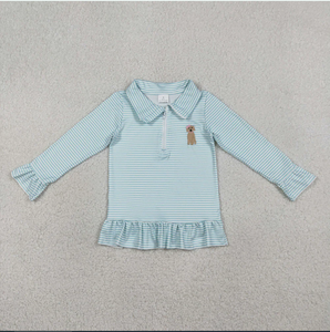 Sudadera con cremallera para niñas con estampado de rayas azules y bordado de cachorro GT1543 - Product Image 4