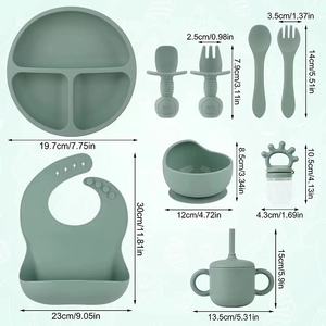 2025 아마 존 공장 저렴한 가격 11PCS 실리콘 아기 Led 이유 먹이 세트 작은 흡입 접시 그릇 컵 숟가락과 포크 - Product Image 2
