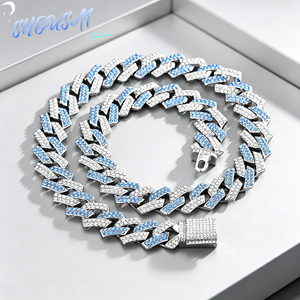Party Alltagsmode Unisex Voll-Strass Rosa Blau Metallkette Hip-Hop Sternenklare Kristall-Einlage Kubanische Gliederkette - Product Image 3