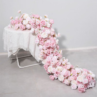 Rangkaian Bunga Artifisial Dekorasi Pernikahan Bunga Mawar Baby Breath Garland Bunga Artifisial Hiasan Meja 200*40cm