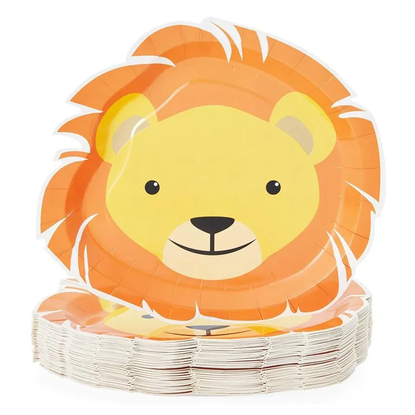Nicro Custom Lion Animal Shaped Creative Design Pack zoo Baby Boy Shower compleanno piatti di carta usa e getta decorazione della tavola del partito