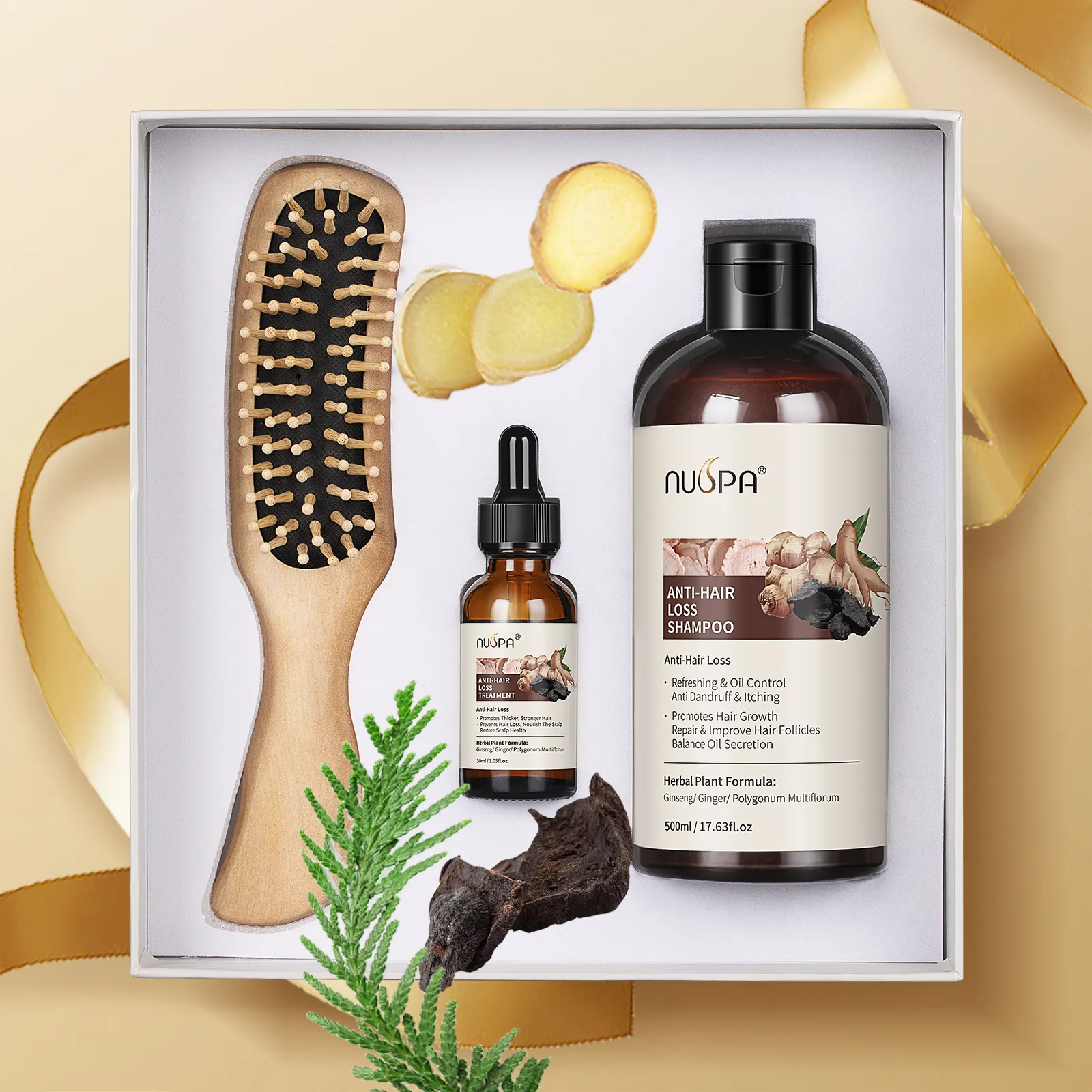 Fabrikverkauf veganes Ingwer-Haarpflegeset organisches Haarwachstumsserum kräuter-Anti-Haarausfall-Shampoo