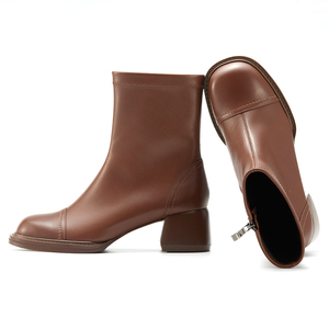Bottines Chelsea pour femmes faites à la main avec talon épais de 5 cm Nouveau design Fermeture éclair latérale Tige en <span class=keywords><strong>cuir</strong></span> véritable Doublure en <span class=keywords><strong>cuir</strong></span> de veau - Product Image 1