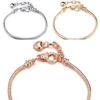 Chaîne serpent italienne lisse et ronde de 3 mm en or et argent pour bracelets à breloques, accessoires de bijouterie DIY en gros