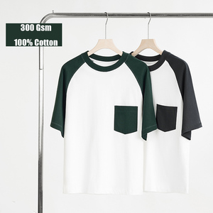 T-shirt en coton lourd de haute qualité pour hommes avec poche T-shirt deux tons à manches courtes T-shirt personnalisé 300Gsm - Product Image 1
