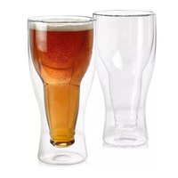 Verres à bière en verre borosilicate soufflé à la bouche à double paroi, en forme de bouteille à l'envers, pour bière et soda