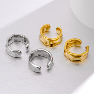 Boucles d'oreilles manchette géométriques irrégulières en argent sterling S925 plaqué or, unisexe, cadeau de mariage, mode, finition lisse crêpe - Product Image 1
