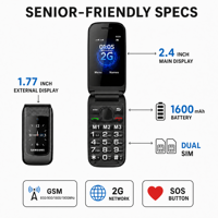 Teléfono Celular Plegable de Doble Pantalla de 2.4+1.77 Pulgadas y 1600mAh con Función SOS, Teléfono 2G para Personas Mayores, Gran Venta