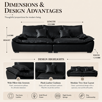 Canapé modulaire moderne en cuir véritable écologique avec sièges profonds et garnissage en éponge pour appartement, salon, hôtel