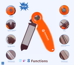 Outil de survie Aiguiseur de couteaux de poche 8 en 1 avec allume-feu Ferro Rod, sifflet et tige d'affûtage conique pour aiguiser rapidement la <span class=keywords><strong>lame</strong></span> - Product Image 2
