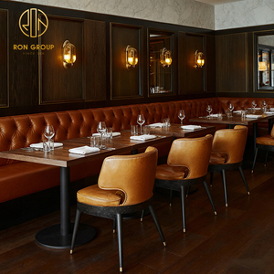 Tavolo Classico per Caffetteria con Struttura in Acciaio Inox e Sedie in Legno e Pelle, Divanetti per Ristorante, Arredamento con Sedie - Product Image 3