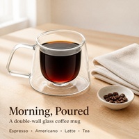 Mug à café moderne en verre borosilicate à double paroi - Résistant à la chaleur, transparent, compatible lave-vaisselle et micro-ondes, cadeau unisexe
