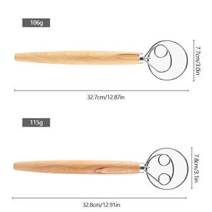 Bakgereedschap 13-inch deegmixer brooddeeg handmixer houten handvat Deense deegklopper met roestvrijstalen deeghaak - Product Image 2