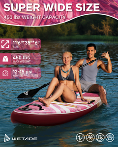 Bán buôn ván chèo đứng lên bơm hơi màu hồng OEM, kích thước 11'6'*35'*6', giá ván lướt sóng Iboard, ván chèo mềm - Product Image 4