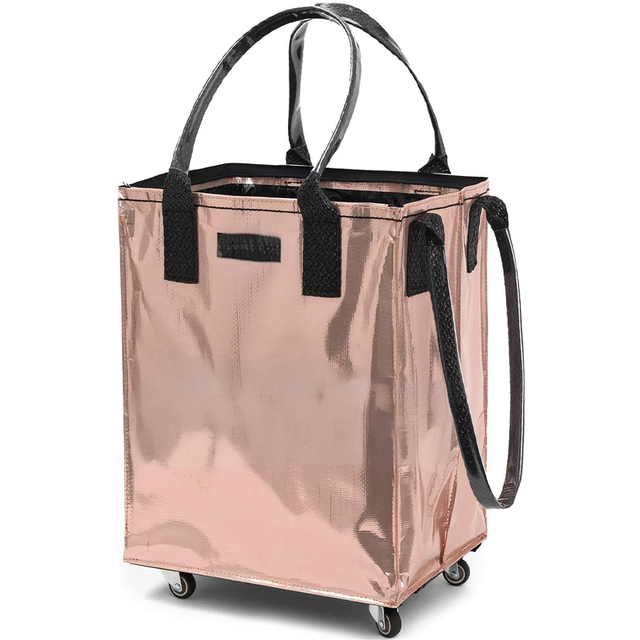 Reusable Foldable Shopping Trolley with Heavy Duty 4 Wheels Rolling Grocery Bag for Travel Laundry Supermarket Trips Market