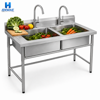 Wastafel Ganda Modern Kustom dari Baja Tahan Karat untuk Dapur Industri Komersial Besar, Wastafel Baja Tahan Karat 304 201