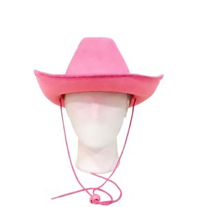 Chapeau de cowboy classique en feutre uni pour hommes et femmes, rose, noir, beige, chapeau de cowgirl western avec sangle sous le menton pour fête costumée - Product Image 4