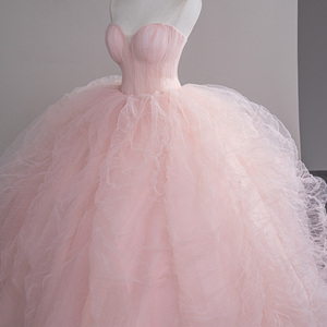 Luxury <b>Pink</b> <b>Wedding</b> Tulle Ball Gown Sleeveless Princess <b>Wedding</b> Evening Prom <b>Dresses</b> Sfy15 - Product Image 3