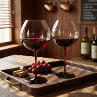 Verre à vin rouge en cristal Helia avec pied rouge et base noire, grand gobelet à bol rond pour les fêtes et cadeaux