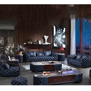 意大利豪华模块化别墅沙发当代休息室套房切斯特菲尔德经典套装皮革客厅维多利亚家具