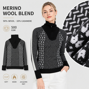 <b>Wool</b> Women's Long Sleeve Sweater <b>Base</b> <b>Layer</b> Outdoor Ski High Neck Thickened Knit Top Custom Logo Premium Warm Soft Breathable Wi - Product Image 1