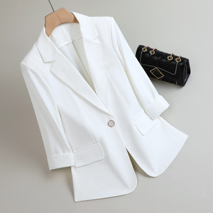 Women's Black Blazer Three Quarter Sleeve Slim Fit Elegant Casual Spring Summer 2026 Style Cross Border Ecommerce Item - Product Image 2