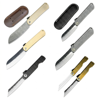 Couteau de poche japonais Higonokami, couteau pliant, lame en acier Damas, manche en cuivre, couteaux de survie, outils tactiques de chasse EDC