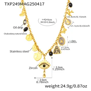 Chaînes en émail en acier inoxydable plaqué or, motif <span class=keywords><strong>Roue</strong></span> de la Fortune Œil du <span class=keywords><strong>Diable</strong></span>, bijoux transfrontaliers de luxe accessible et tendance, en stock - Product Image 6