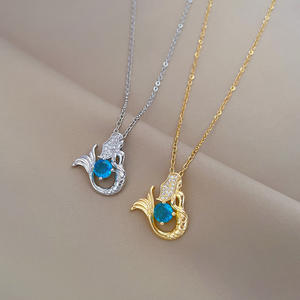 Popular nuevo chapado en oro azul diamante baile sirena colgante collar cadena de eslabones Unisex Julio piedra natal joyería moda - Product Image 1