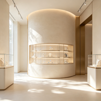 Solution complète pour boutique de bijoux : présentoir mural cylindrique de style galerie minimaliste, vitrine ronde pour bijoux