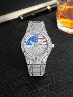 Montre RICECGO pour homme, montre décontractée de luxe, étanche, cadran en cristal saphir, cadran drapeau aigle, montre à quartz glacée