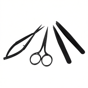 Ensemble d'outils professionnels pour sourcils en acier inoxydable avec des pinces de précision, des pinces à pointe fine et des pinces obliques, finition noire plasma de qualité supérieure - Product Image 1