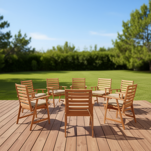 Juego de 8 Sillas de Comedor de Madera de Acacia Sólida para Patio con Cojines, Muebles de Exterior Premium, Silla de Jardín Beige - Product Image 2