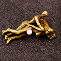 Petite Statue Décorative Érotique en Laiton, Objets d'Artisanat Antiques, Scènes d'Amour de Couples, Décoration de Collection