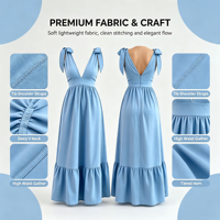 Robe longue sexy dos nu à col en V avec nœud, sans manches, taille haute, ourlet à volants, coupe ajustée, pour les vacances à la plage, pour femme