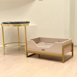 도매 원목 강아지 침대 고양이 원목 침대 쿠션 포함 합판 높이 조절 가능한 원목 강아지 소파 금속 프레임 애완동물 가구 - Product Image 5
