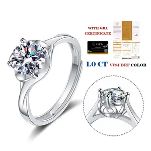 Bague moissanite diamant de haute qualité bague de mariage moissanite en argent sterling 925 1ct carat avec certificat GRA