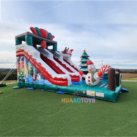 Structure gonflable géante commerciale d'extérieur avec toboggan, château sauteur et parcours d'obstacles combiné pour Noël, en PVC certifié CE