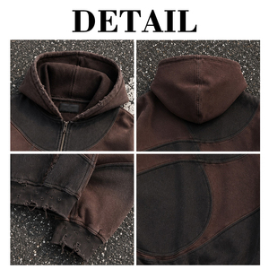 เสื้อฮู้ดดี้ซิปแบบโอเวอร์ไซส์ ผ้าฝ้าย 100% สกรีนโลโก้ตามสั่ง ทรงวินเทจ ล้างสีแบบแอซิดวอช สำหรับผู้ชาย - Product Image 6